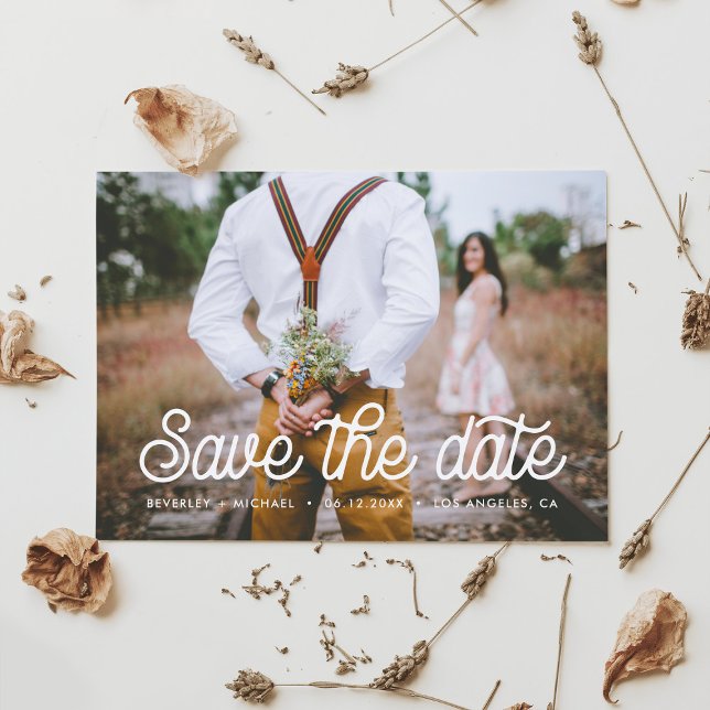 Retro typography Save the Date photo card (Creator Uploaded)