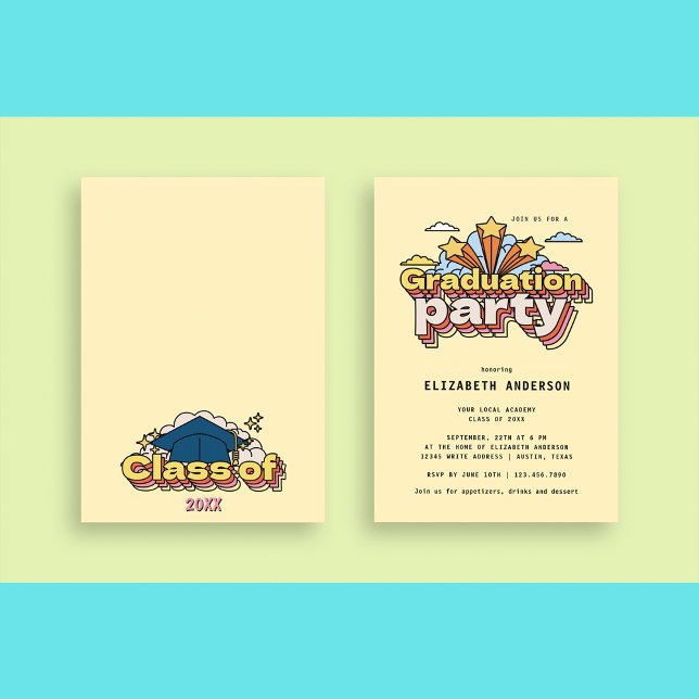 Retro Typography Yellow Graduation Colourful Party Invitation (Creator Uploaded)