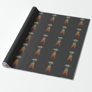 Retro UFO Abduction Forest Alien Spaceship Wrapping Paper