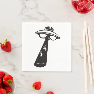 Retro UFO Abduction Graphic Alien Sci-Fi Napkin