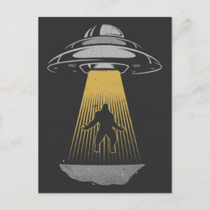 Retro UFO Alien Abduction Bigfoot Spaceship Postcard
