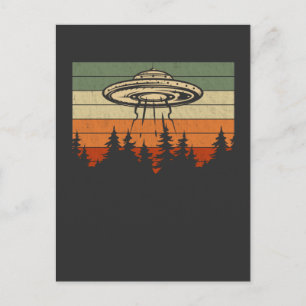 Retro UFO Alien Abduction Forest Spaceship Postcard
