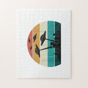 Retro UFO Attack Sunset - Cool Vintage Flying Sauc Jigsaw Puzzle