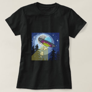 Retro UFO Cat Abduction T-Shirt   Funny Pixel Art 