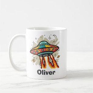 Retro UFO Flying Saucer Alien Spaceship Coffee Mug