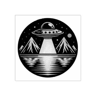 Retro UFO in the Mountains Reflecting in the Water Rubber Stamp