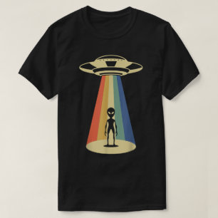 Retro UFO Rainbow Beam Alien Design T-Shirt