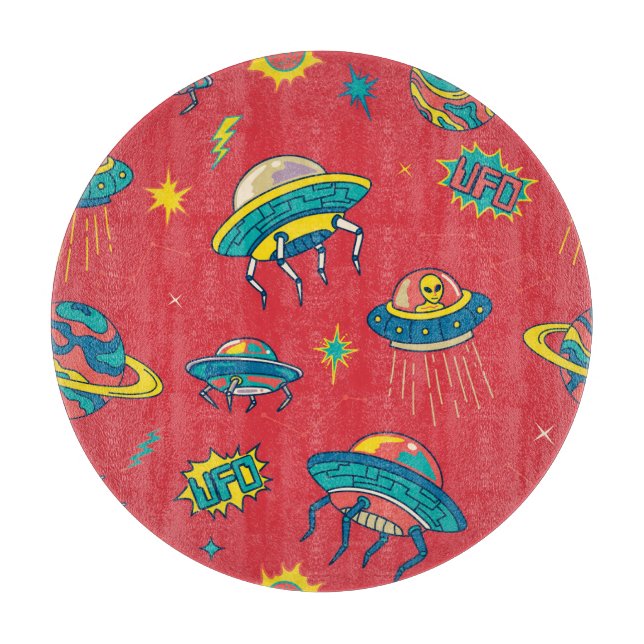 Retro UFO Space Invaders Cutting Board (Front)