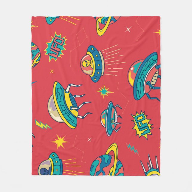 Retro UFO Space Invaders Fleece Blanket (Front)