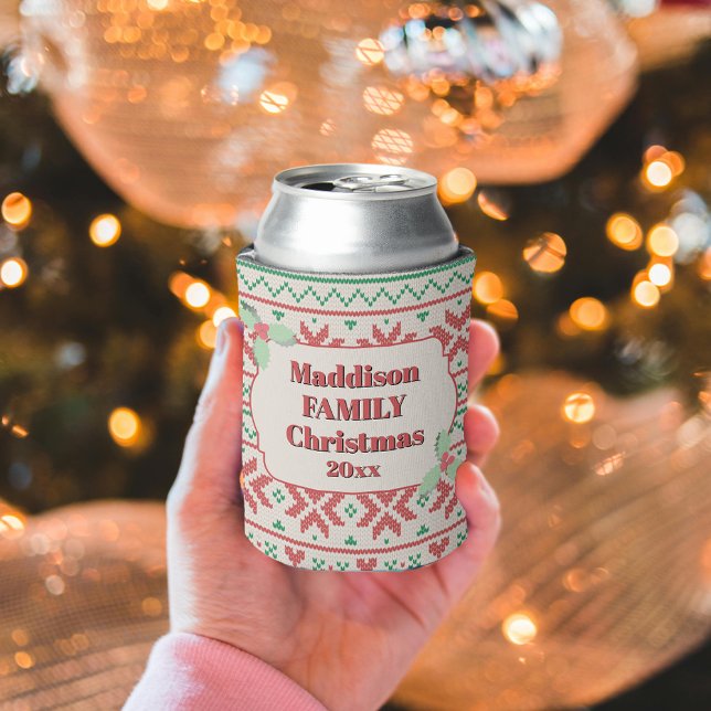 Retro Ugly Christmas Sweater in Off-White Can Cooler (Creator Uploaded)