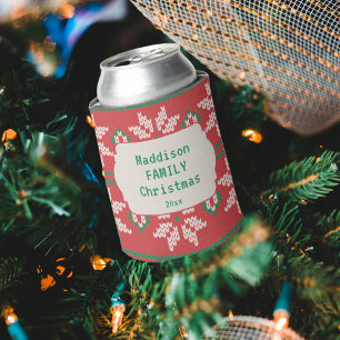 Retro Ugly Christmas Sweater Nordic Red Green Can Cooler