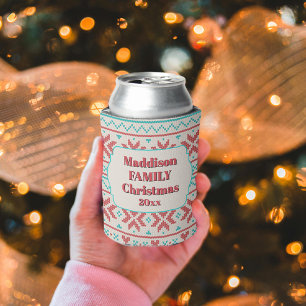 Retro Ugly Christmas Sweater Snowflakes White Can Cooler