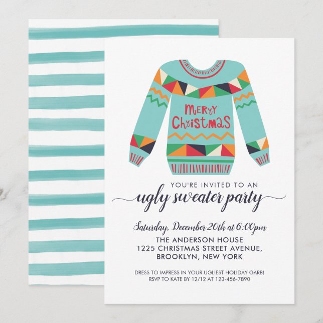 Retro Ugly Sweater Merry Christmas Holiday Party Invitation (Front/Back)