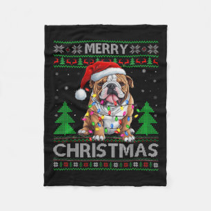 Retro Ugly Xmas Sweater Style Santa Bulldog Dog Ch Fleece Blanket