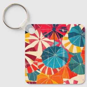 Retro Umbrella Rainy Day Pop Art Key Ring