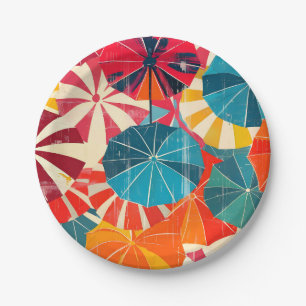 Retro Umbrella Rainy Day Pop Art Paper Plate