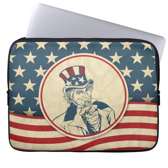 Retro Uncle Sam Rustic Americana Laptop Sleeve (Front)