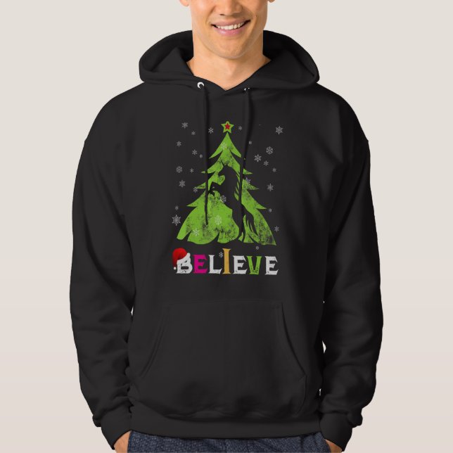 Retro Unicorn Lovers Believe Santa Hat Grunge Chri Hoodie (Front)