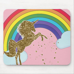 Retro Unicorn Rainbow & Gold Stars Mouse Pad