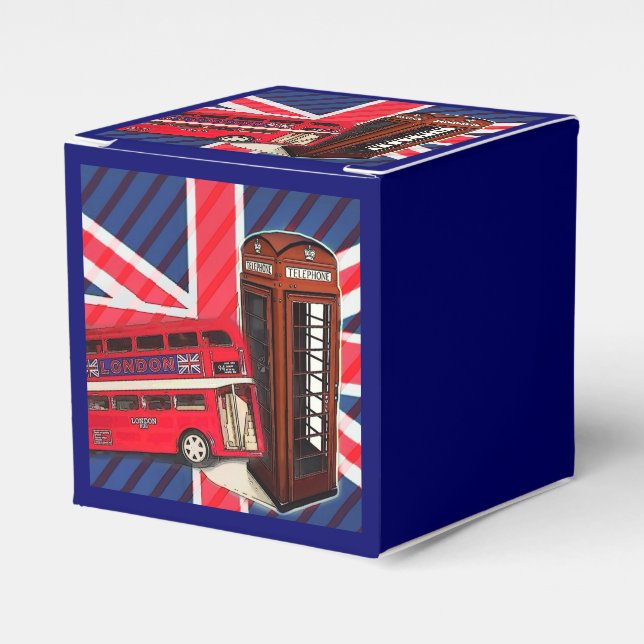 Retro Union Jack London Bus red telephone booth Favour Box (Front Side)