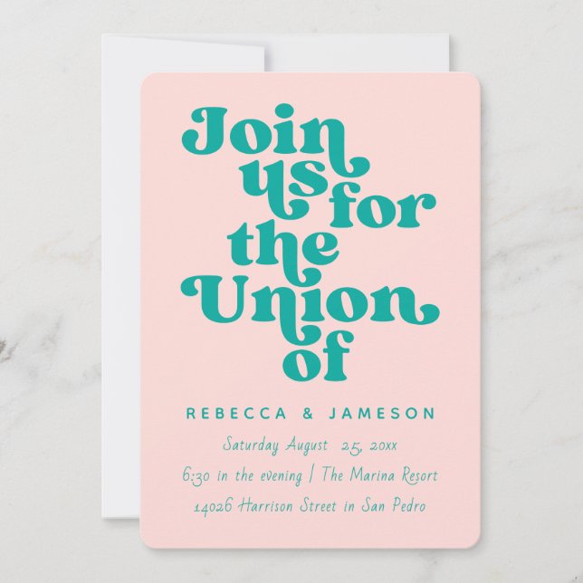 Retro Union Pink and Teal Wedding Invitation (Front)