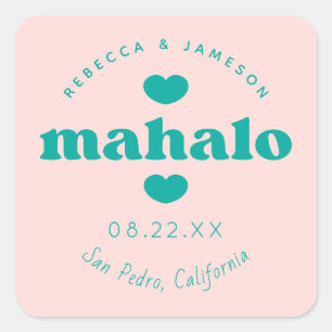 Retro Union Pink and Teal Wedding Mahalo Square Sticker