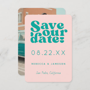 Retro Union Pink and Teal Wedding Save the Date Invitation