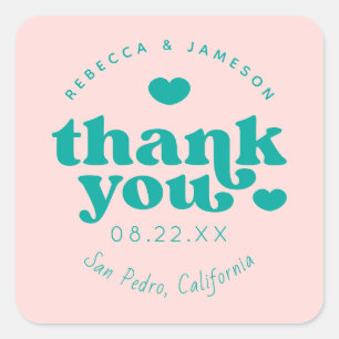 Retro Union Pink and Teal Wedding Thank You Square Sticker