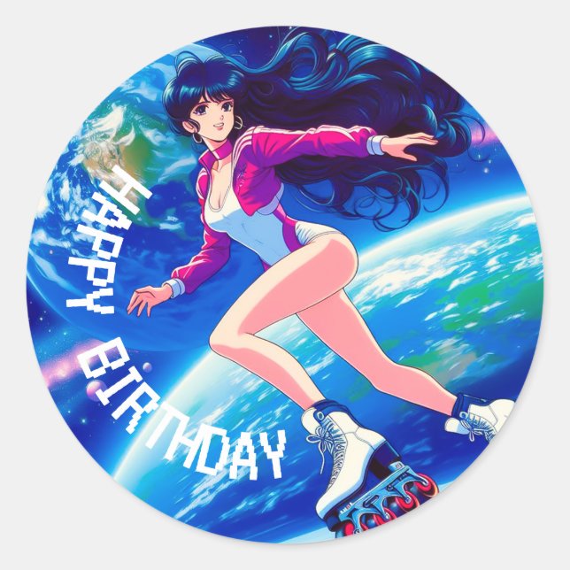 Retro Unique Anime | Custom Classic Round Sticker (Front)