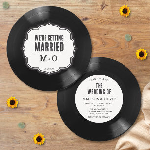 Retro Unique Black and White Vinyl Record Wedding Invitation