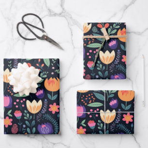 Retro Unique Bold Boho Style Whimsical Floral Gift Wrapping Paper Sheet