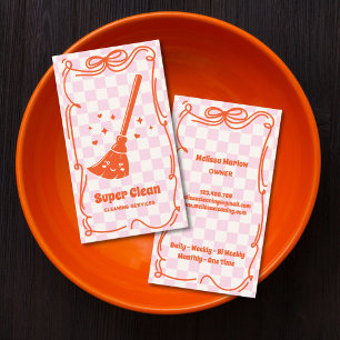 Retro Unique Maid House Cleaning Services Broom Business Card