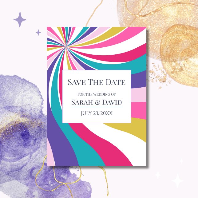 Retro Unique Waves Pink Save the Date Invitation (Creator Uploaded)