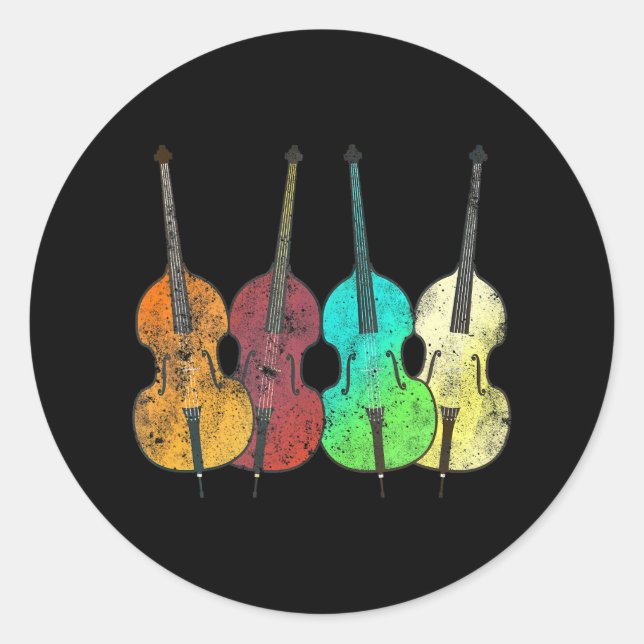 Retro Upright Bass Classical Music Classic Round Sticker (Front)