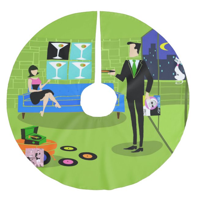 Retro Urban Cartoon Couple Christmas Tree Skirt (Front)