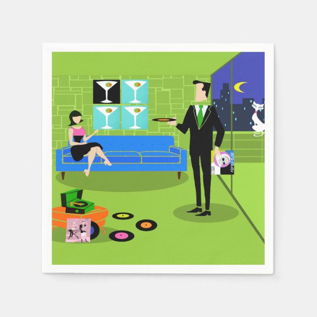 Retro Urban Cartoon Couple Disposable Napkins (Front)