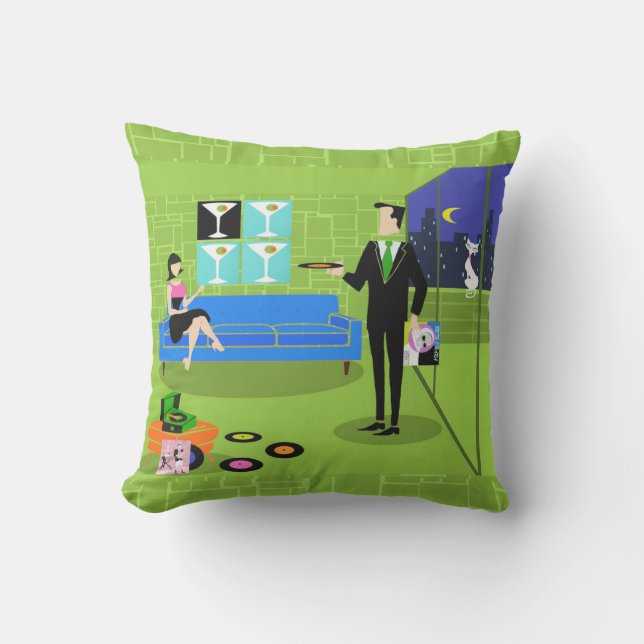 Retro Urban Cartoon Couple Outdoor Pillow (Front)