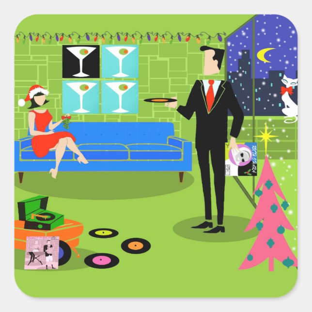 Retro Urban Christmas Couple Stickers (Front)