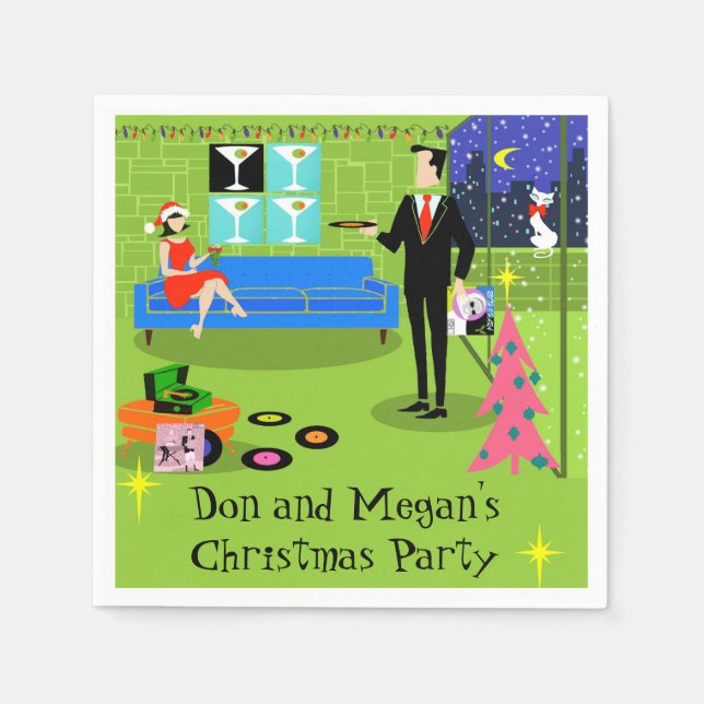 Retro Urban Christmas Party Disposable Napkins (Front)
