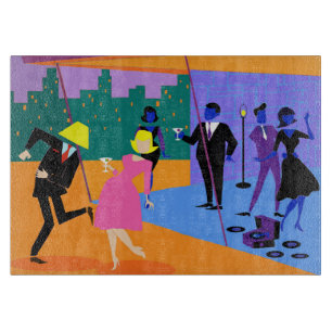 Retro Urban Rooftop Party Cutting Board