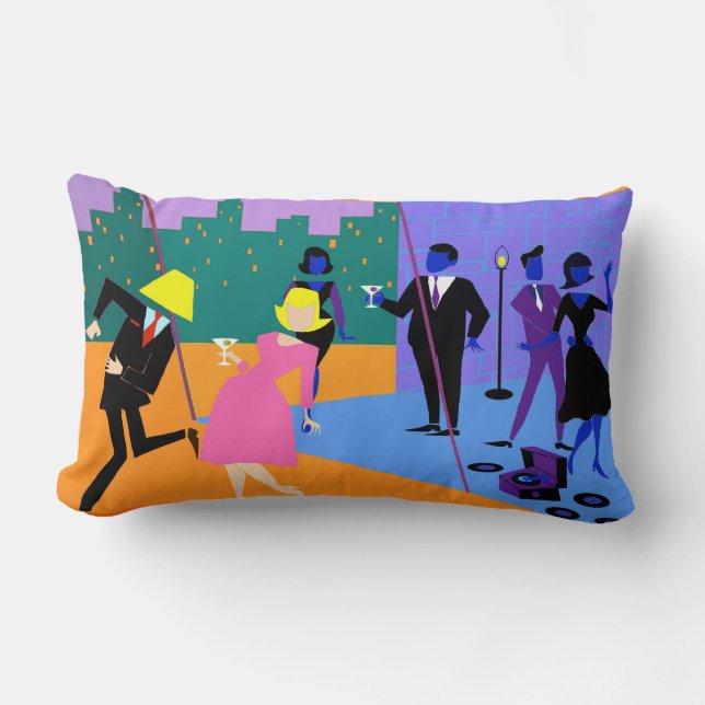 Retro Urban Rooftop Party Lumbar Pillow (Front)