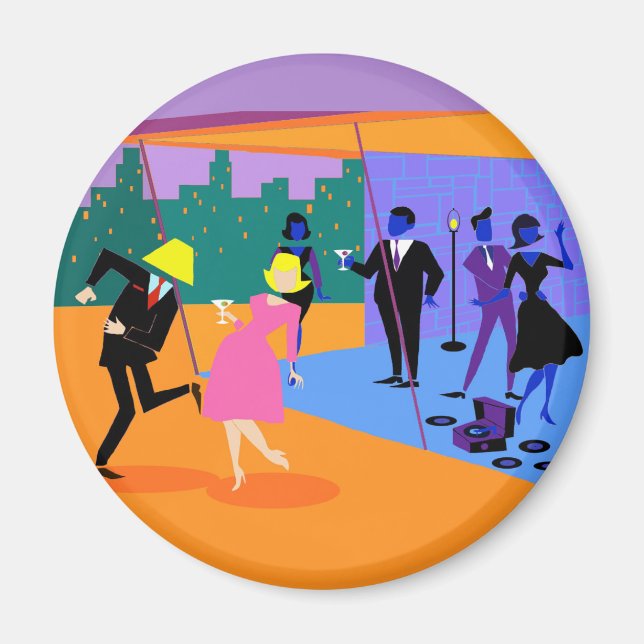 Retro Urban Rooftop Party Magnet (Front)