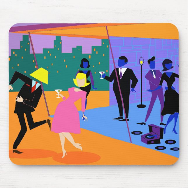 Retro Urban Rooftop Party Mousepad (Front)