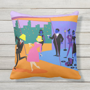 Retro Urban Rooftop Party Outdoor Pillow
