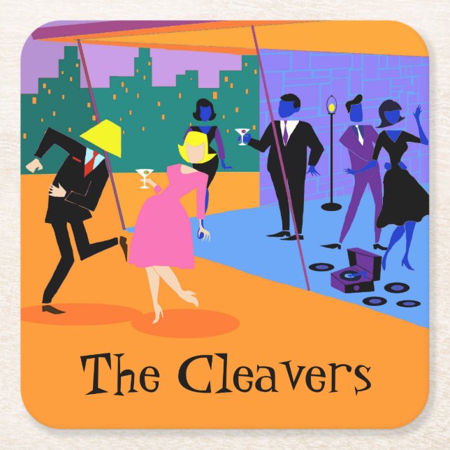 Retro Urban Rooftop Party Paper Coaster (Front)