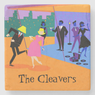 Retro Urban Rooftop Party Stone Coaster