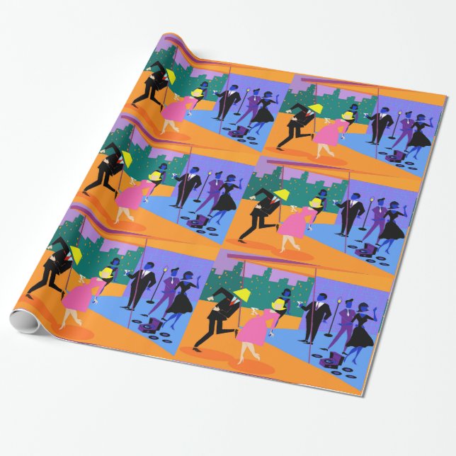 Retro Urban Rooftop Party Wrapping Paper (Unrolled)