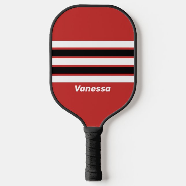 Retro Urban Zebra Across Striping with Name Pickleball Paddle (Front)
