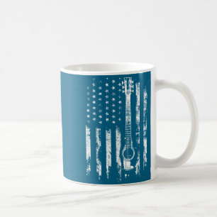 Retro Us Flag Acoustic Guitar Distressed Patriotic Coffee Mug