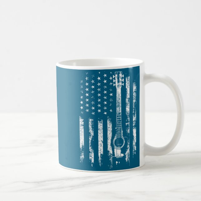 Retro Us Flag Acoustic Guitar Distressed Patriotic Coffee Mug (Right)